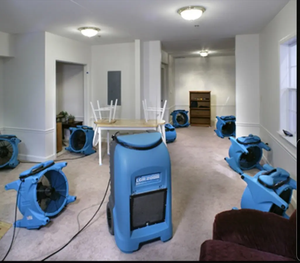 Air movers and dehumidifier setup for Water Damage Restoration in Merrillville
