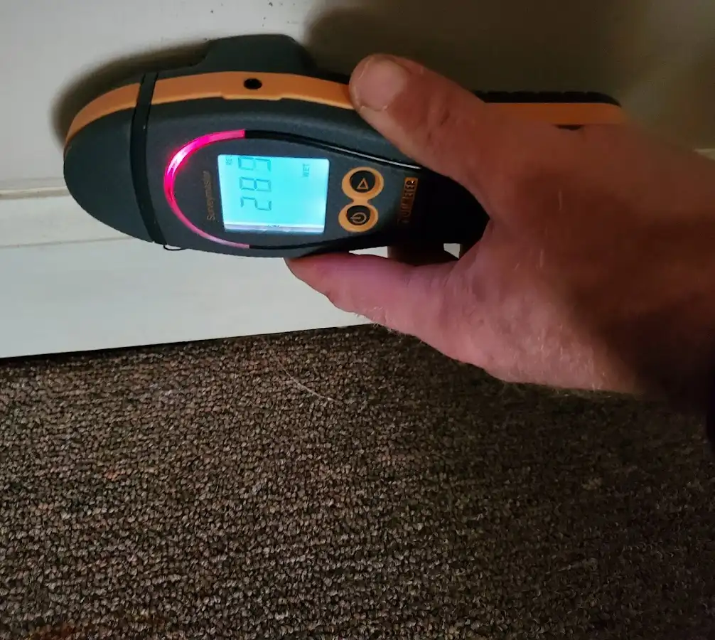 Moisture detection at baseboard during Storm Damage Restoration in Merrillville